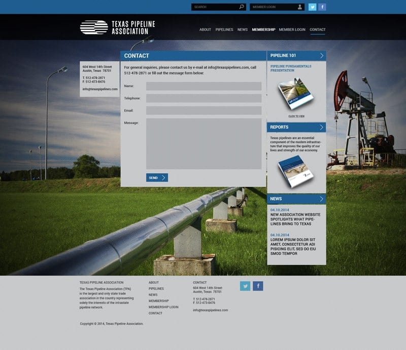 Responsive WordPress Website Development: Texas Pipeline Association - Contact