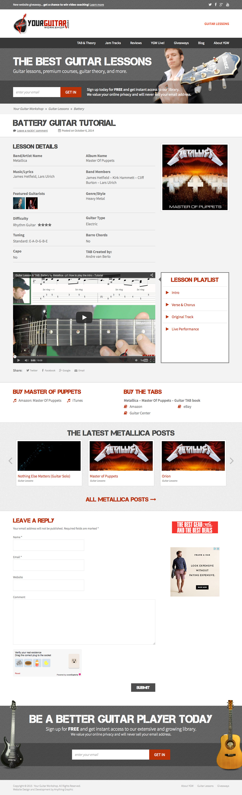 Your Guitar Workshop - Custom Website Design & WordPress Development
