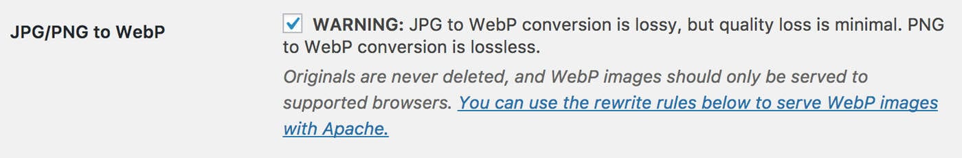 WordPress EWWW Image Optimizer WebP Settings